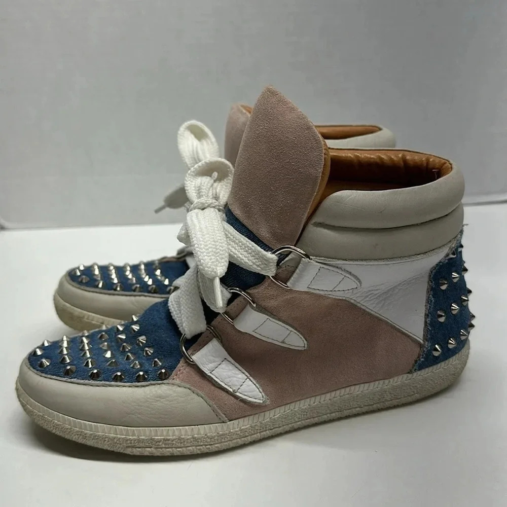 Sandro Albatorock Sneakers High Top Lace Up Shoes Leather Suede Wedge Blue US 9